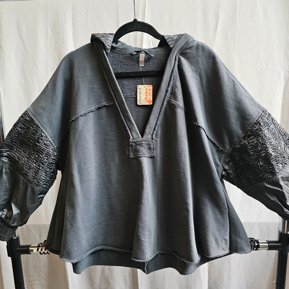 Free People Free Movement Gray Women's Hoodie with Textured Sleeves NWT